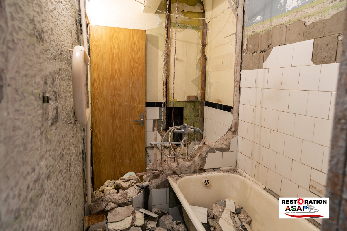 Demolition and Renovation Preparation Cleanup Small Bathroom Wall Restoration ASAP of Rhode Island